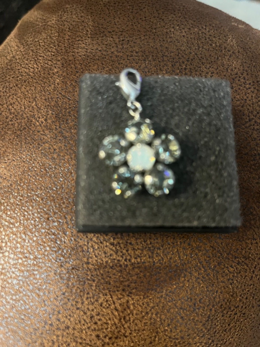 Sabika Opalescent Flower Charm Pendant - White and Silver